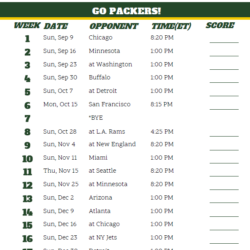 Packers Game schedule