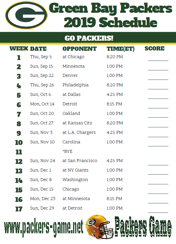 packer schedule for 2019